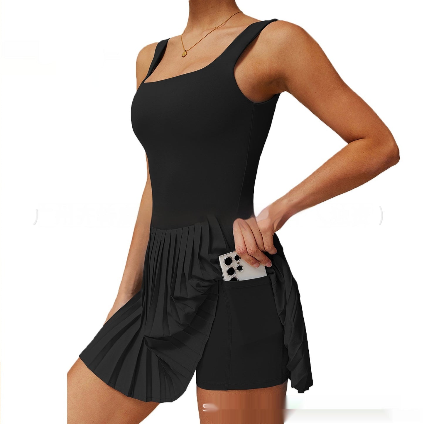 Yoga Jumpsuit with Fake Two-Piece Design – Anti-Wardrobe Malfunction, Tennis Base Fitness & Pleated Skirt - Euphoryas Tennis Co.