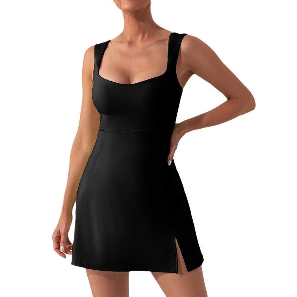 Sling-Back Solid Color Yoga & Tennis Dress – Lightweight, Breathable, and Stylish for Outdoor Sports & Golf - Euphoryas Tennis Co.