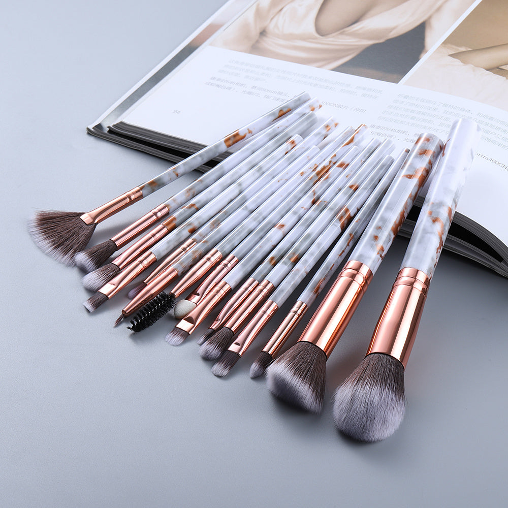 15 Marbled Design Makeup Brushes Set - Yas & Co.