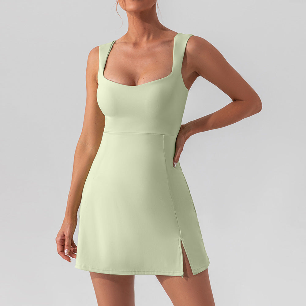 Sling-Back Solid Color Yoga & Tennis Dress – Lightweight, Breathable, and Stylish for Outdoor Sports & Golf - Euphoryas Tennis Co.