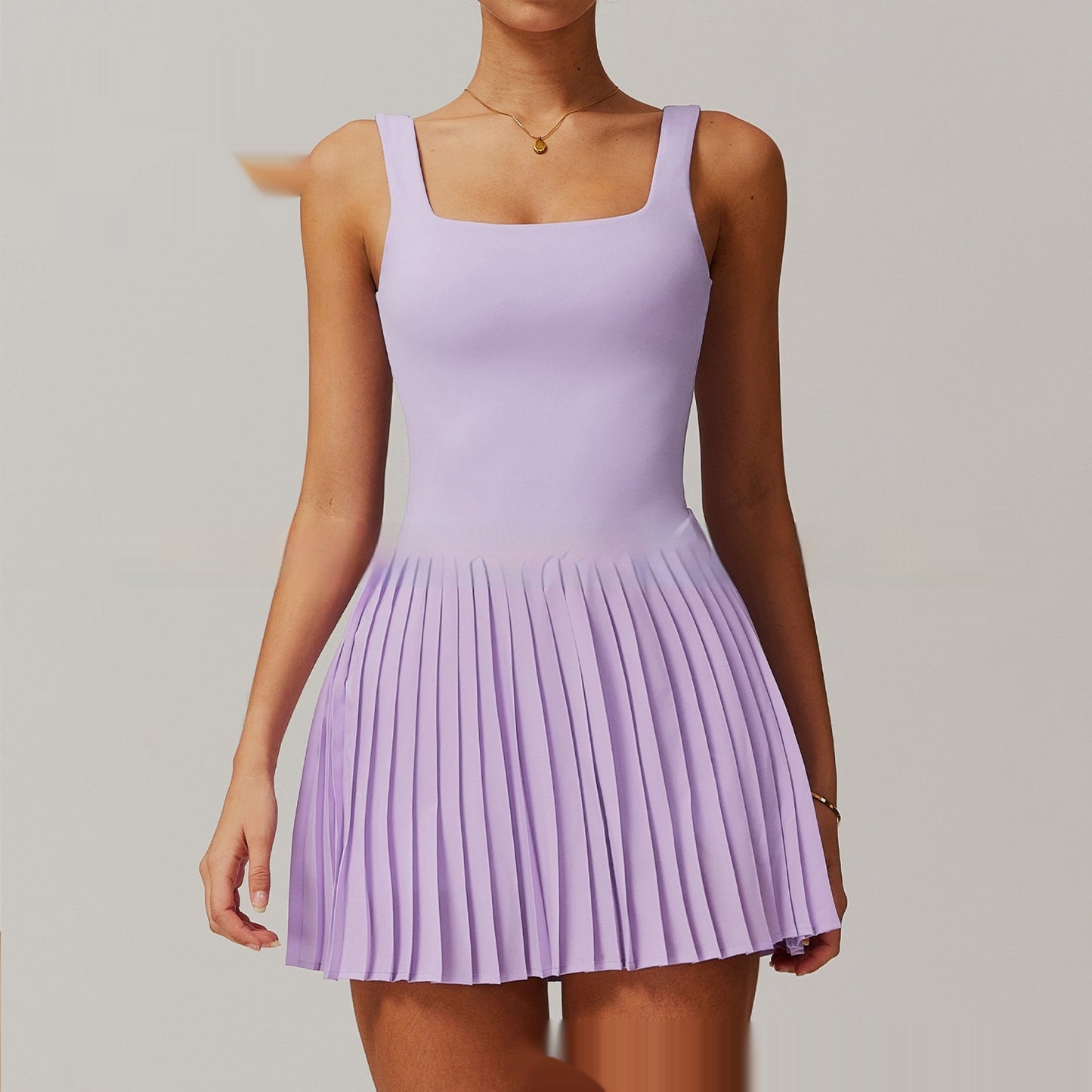 Yoga Jumpsuit with Fake Two-Piece Design – Anti-Wardrobe Malfunction, Tennis Base Fitness & Pleated Skirt - Euphoryas Tennis Co.
