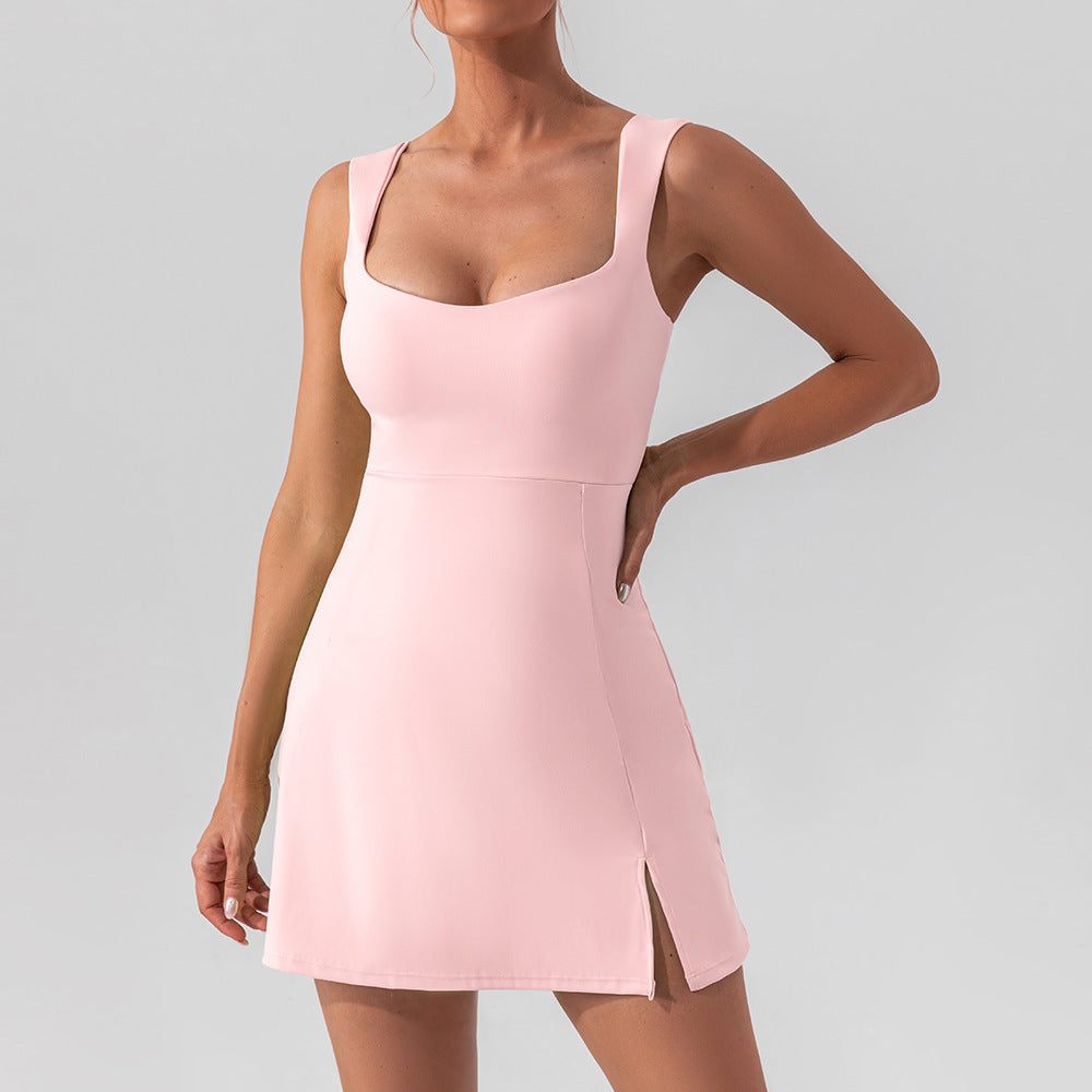Sling-Back Solid Color Yoga & Tennis Dress – Lightweight, Breathable, and Stylish for Outdoor Sports & Golf - Euphoryas Tennis Co.
