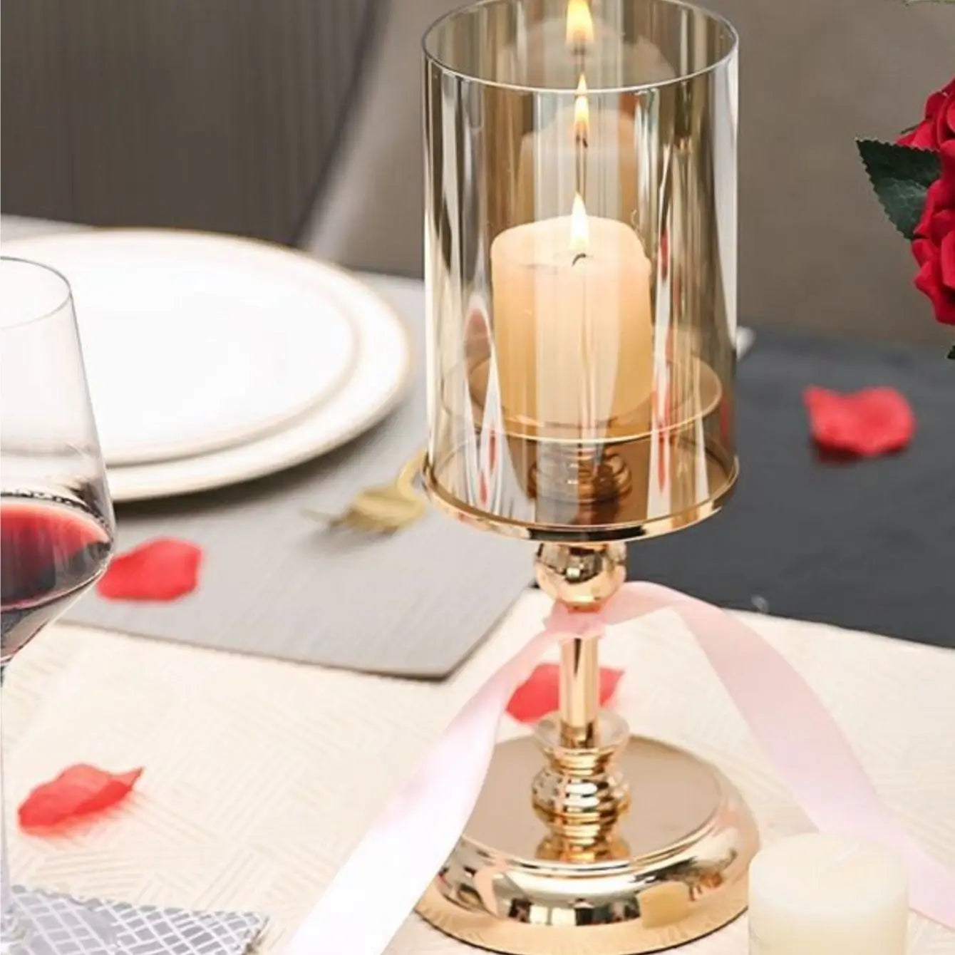 1pc Gold Glass Candle Holder for Pillar Candles – Dining, Coffee Table, Wedding & Home Decor - Euphoryas Permanent Makeup by Yas