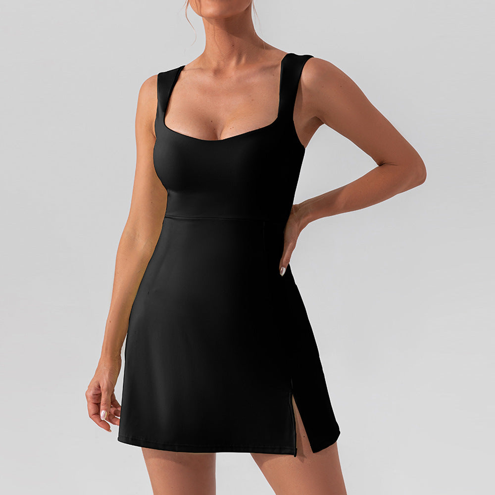 Sling-Back Solid Color Yoga & Tennis Dress – Lightweight, Breathable, and Stylish for Outdoor Sports & Golf - Euphoryas Tennis Co.