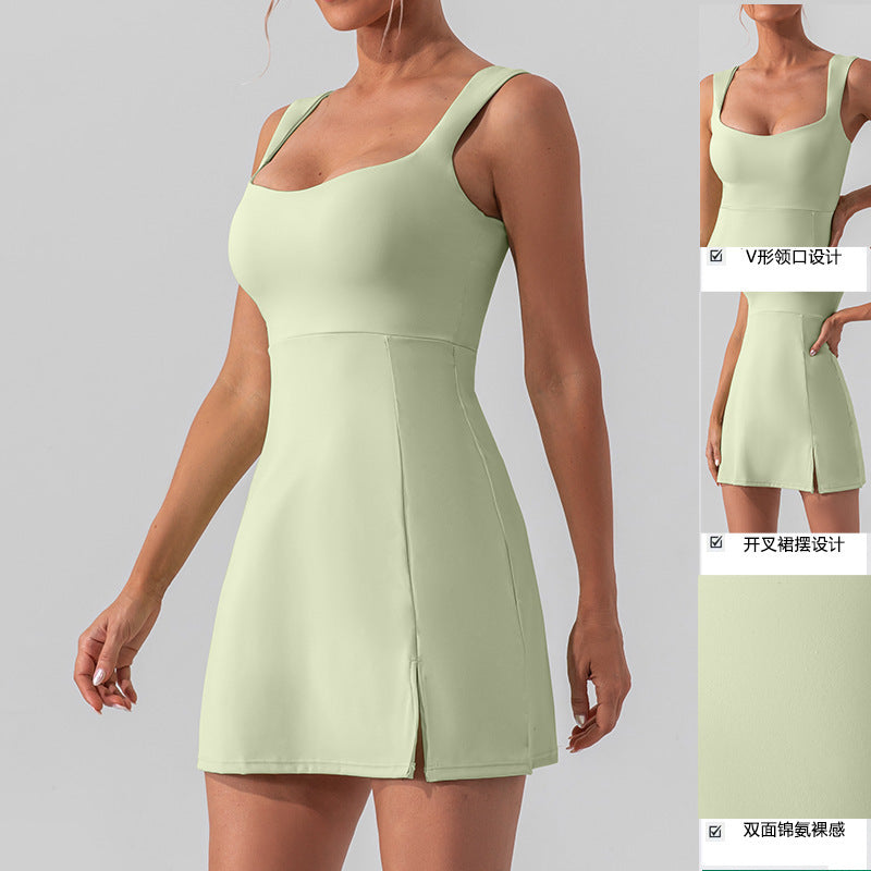 Sling-Back Solid Color Yoga & Tennis Dress – Lightweight, Breathable, and Stylish for Outdoor Sports & Golf - Euphoryas Tennis Co.