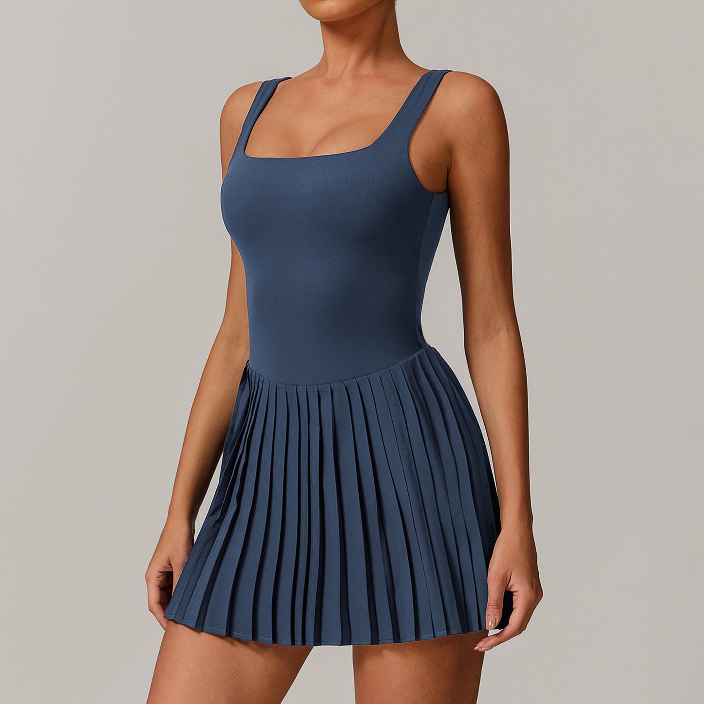 Yoga Jumpsuit with Fake Two-Piece Design – Anti-Wardrobe Malfunction, Tennis Base Fitness & Pleated Skirt - Euphoryas Tennis Co.