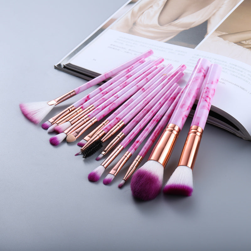 15 Marbled Design Makeup Brushes Set - Yas & Co.