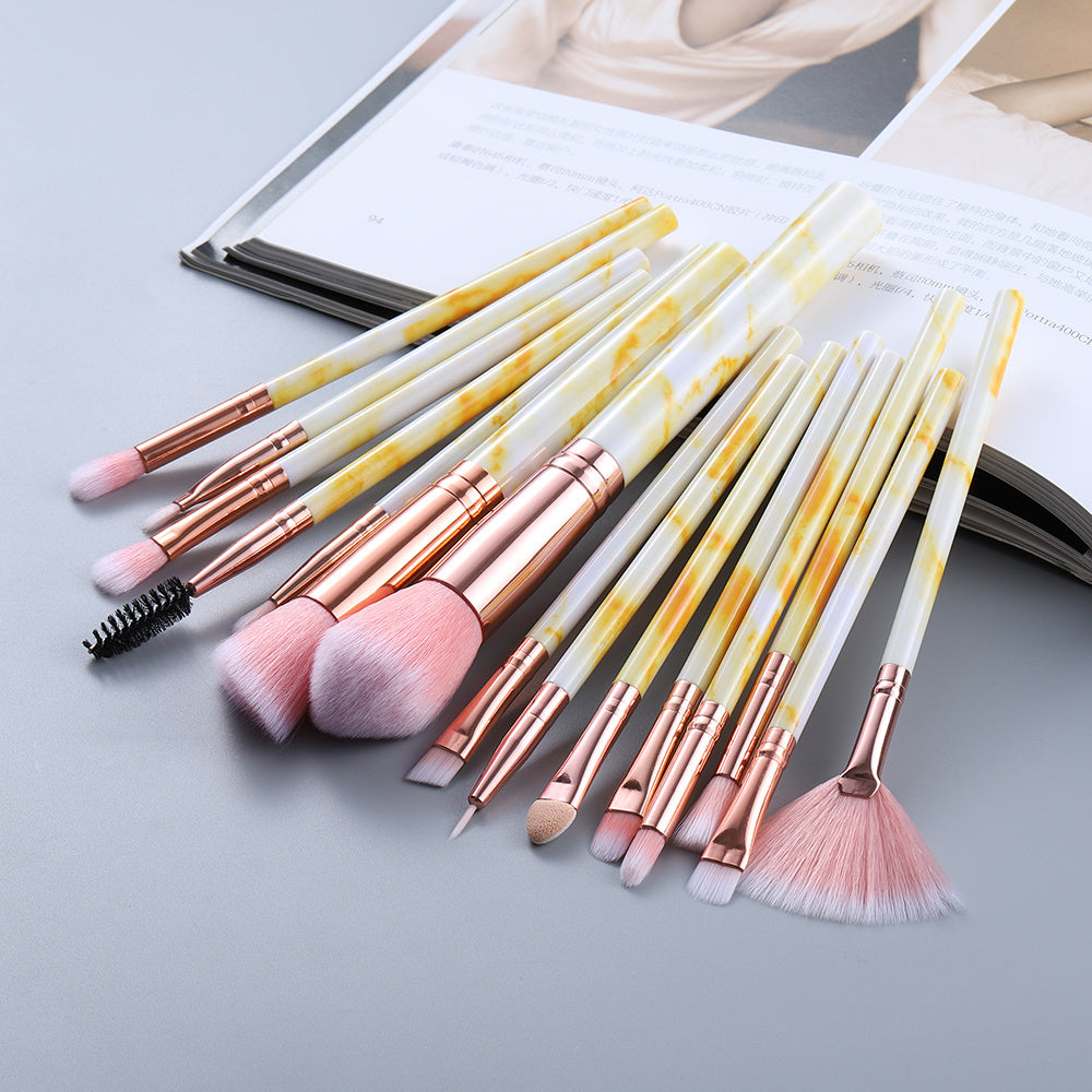 15 Marbled Design Makeup Brushes Set - Yas & Co.