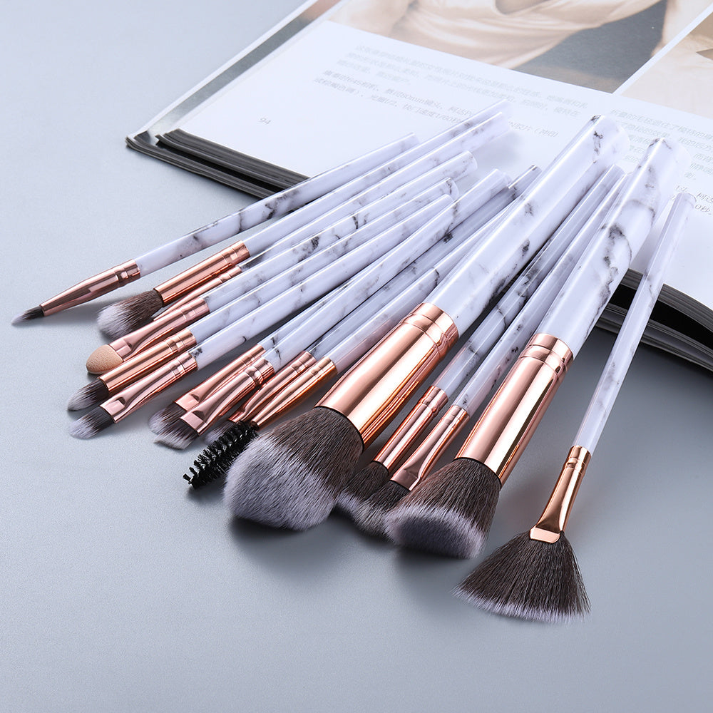 15 Marbled Design Makeup Brushes Set - Yas & Co.