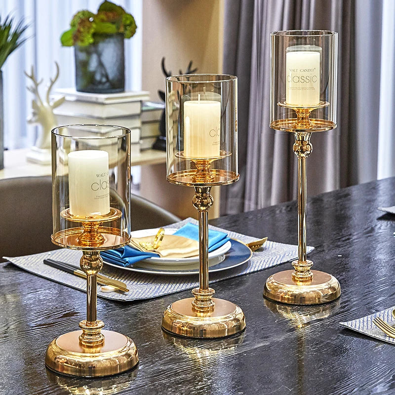 1pc Gold Glass Candle Holder for Pillar Candles – Dining, Coffee Table, Wedding & Home Decor - Euphoryas Permanent Makeup by Yas