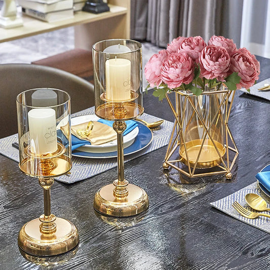 1pc Gold Glass Candle Holder for Pillar Candles – Dining, Coffee Table, Wedding & Home Decor - Euphoryas Permanent Makeup by Yas