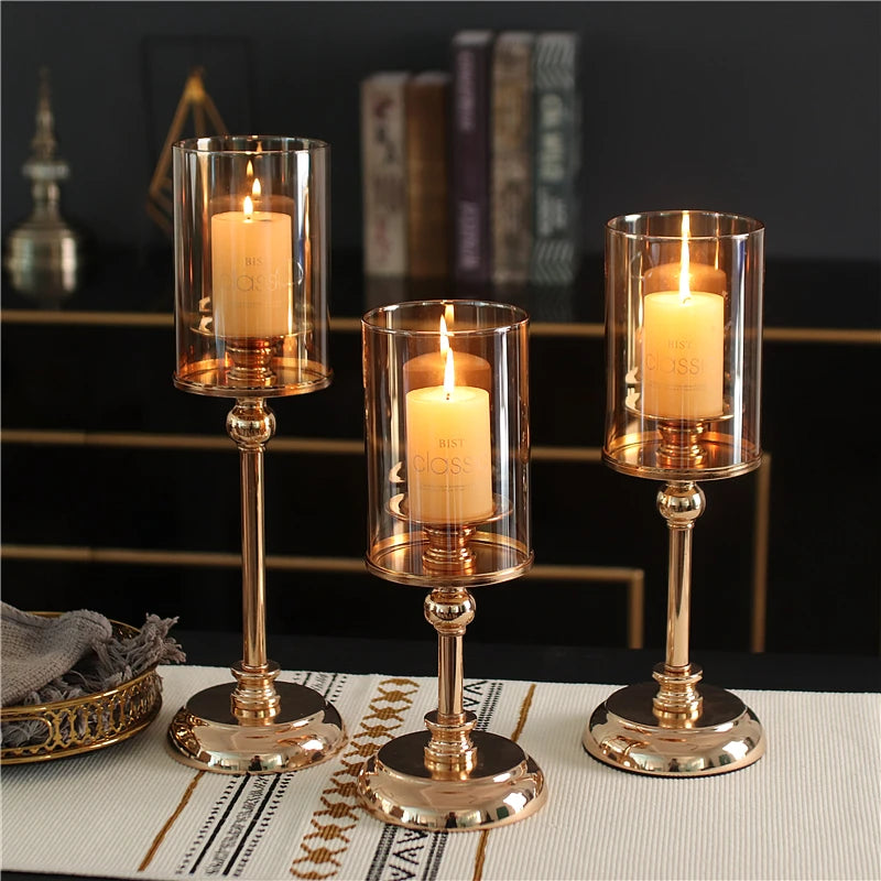 1pc Gold Glass Candle Holder for Pillar Candles – Dining, Coffee Table, Wedding & Home Decor - Euphoryas Permanent Makeup by Yas