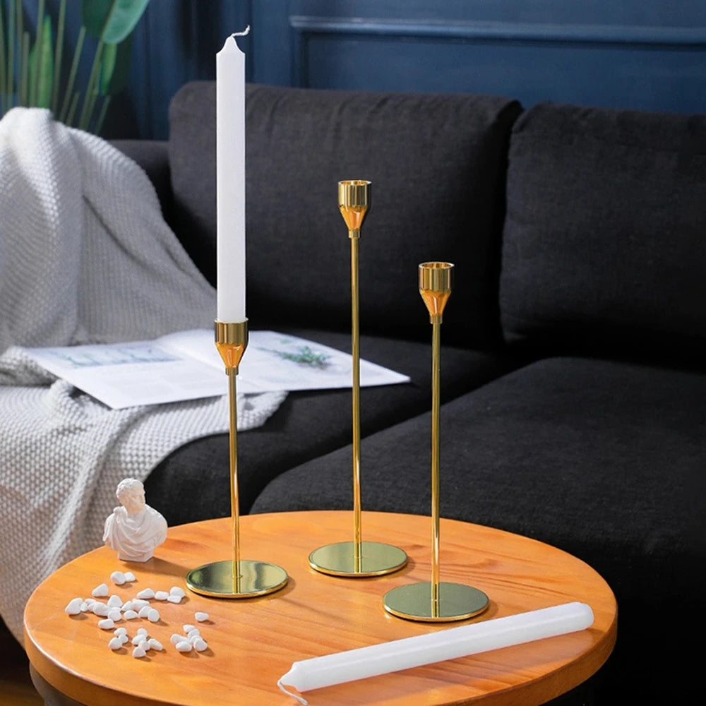 3-Piece Chinese-Style Metal Candle Holders – Elegant Gold Decor - Euphoryas Permanent Makeup by Yas