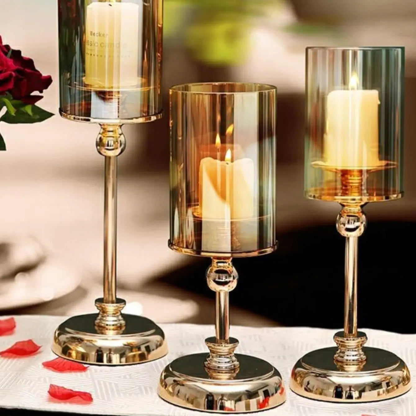 1pc Gold Glass Candle Holder for Pillar Candles – Dining, Coffee Table, Wedding & Home Decor - Euphoryas Permanent Makeup by Yas