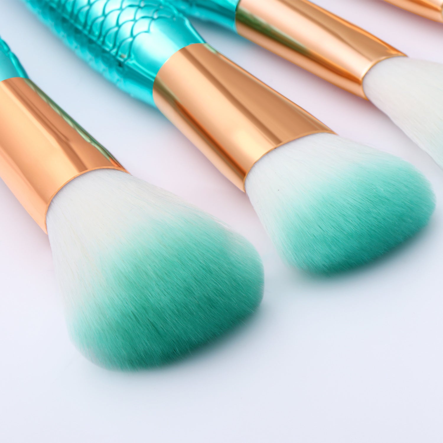 11pcs Mermaid Makeup Brush Set – Foundation, Eyebrow & Eyeliner Brushes for Flawless Cosmetic Application - Yas & Co.
